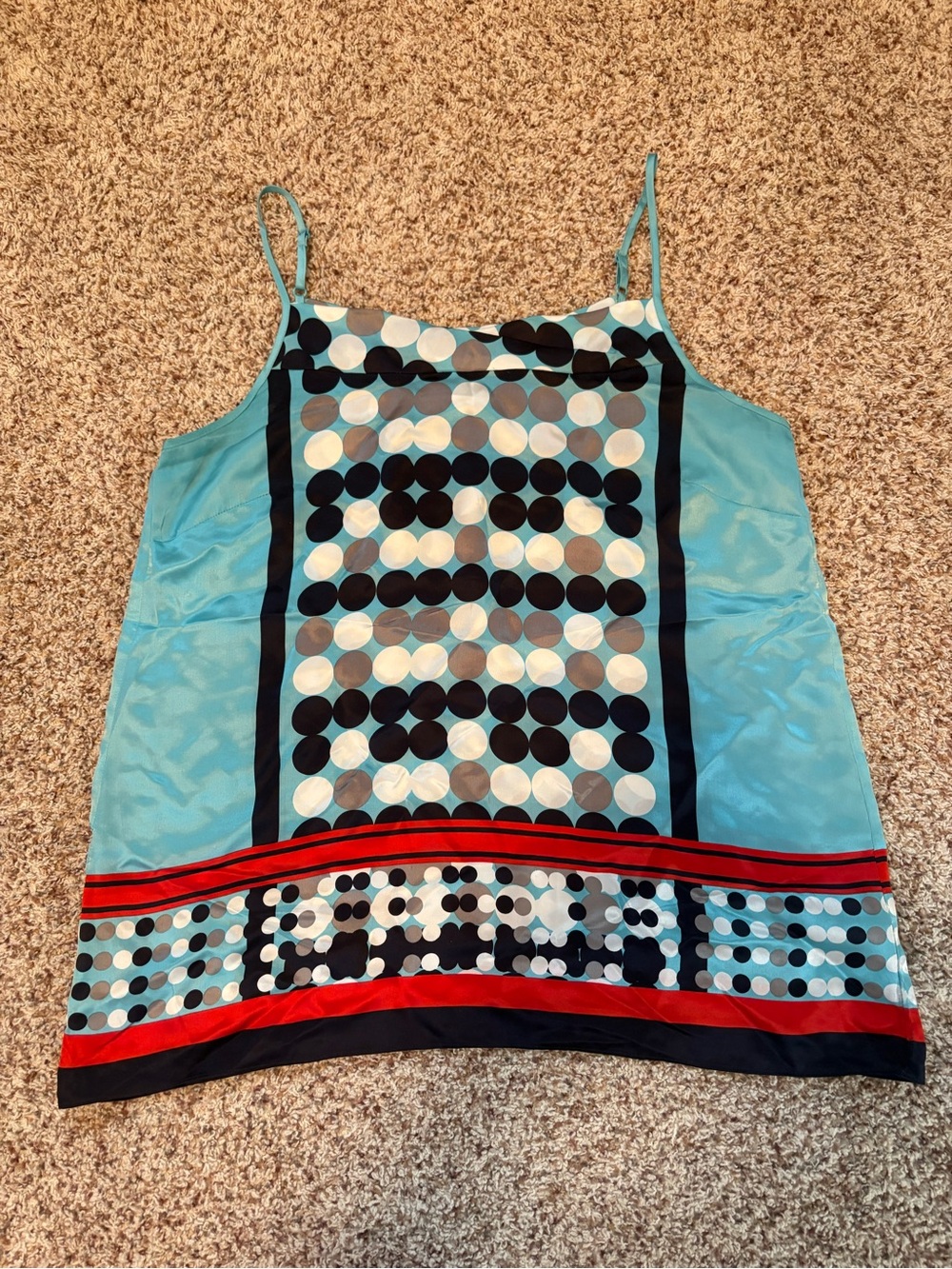 CAbi Light Blue Polka Dot Silk Camisole with Red & Navy Accents